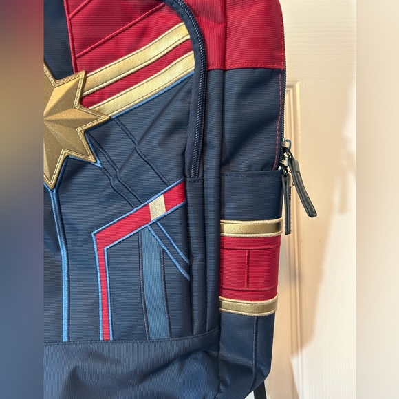 Captain Marvel Backpack Bookbag Adjustable Straps Multi Pocket Red Navy Unisex - Picture 3 of 14
